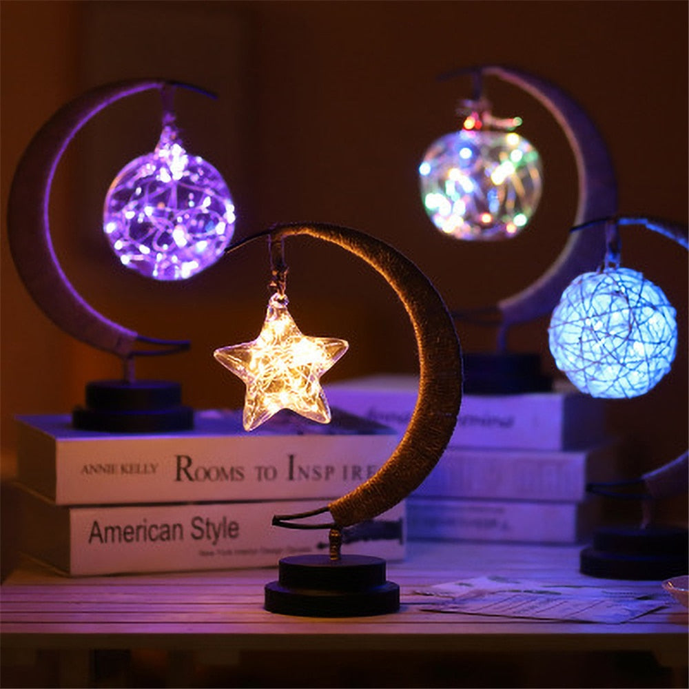Led Star/Moon/Apple/Sepak Takraw Christmas Gifts Fairy String Lights Handmade Hemp Rope Night Lamp For Party Kid Room Decoration