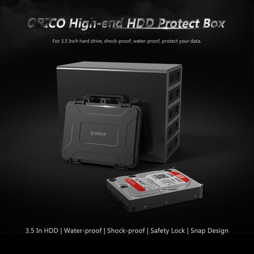 ORICO HDD Protection Box ABS HDD Storage Case Waterproof Shockproof Case Cover for 3.5 Inch HDD with Safety Lock