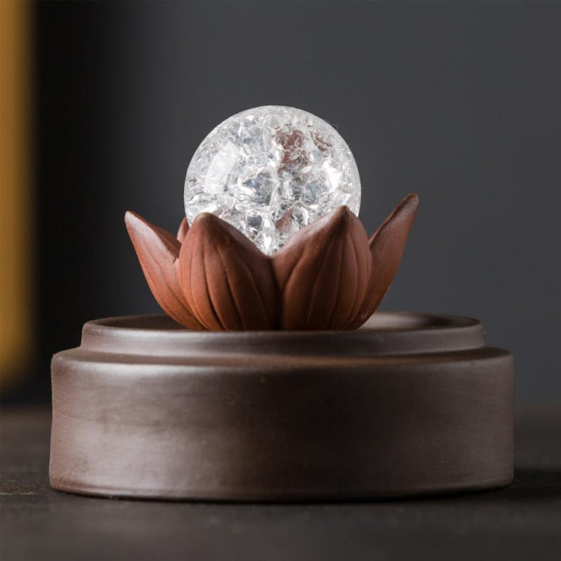 Ceramic Backflow Incense Burner With Acrylic Cover And LED Light Crystal Ball Incense Holder Censer + 20Pcs Incense Cones