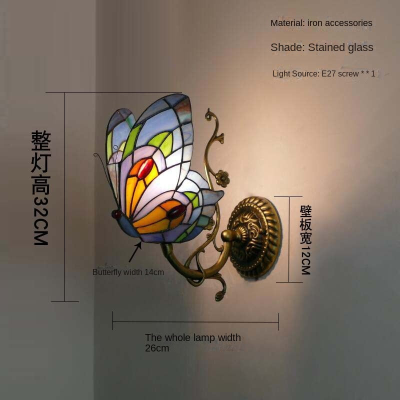 European and American Style Butterfly Corridor Wall Lamp, Colorful Glass Creative Lighting, Bedroom Bedside Corridor, European Countryside Bar Wall Lamp