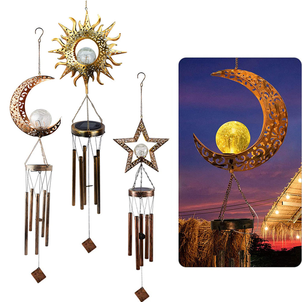 Solar New Wrought Iron Hollow Moon Wind Chime Cast Light Outdoor Courtyard Garden Lawn Retro Landscape Light
