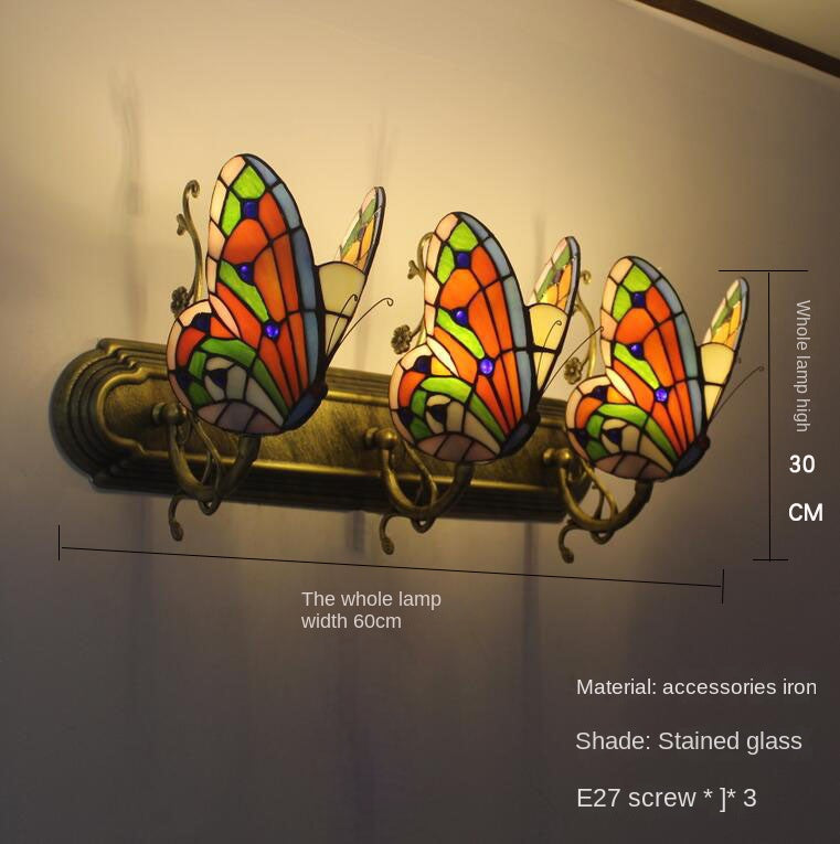 European and American Style Butterfly Corridor Wall Lamp, Colorful Glass Creative Lighting, Bedroom Bedside Corridor, European Countryside Bar Wall Lamp