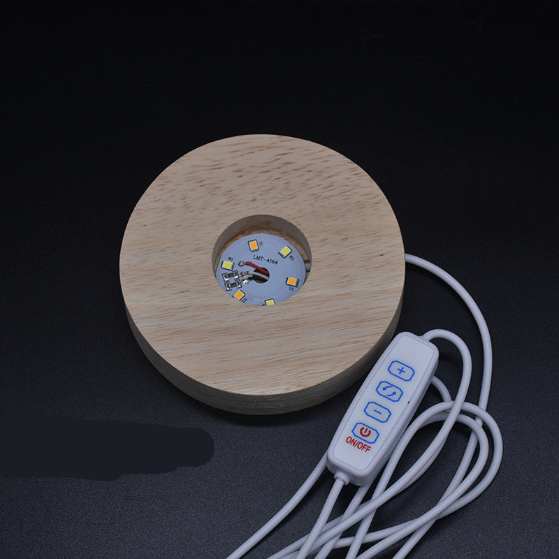 Round Crystal Luminous Wood Base Solid Wood Led Small Night Light Base Fireless Aromatic Small Night Light Gift Wooden Ornaments
