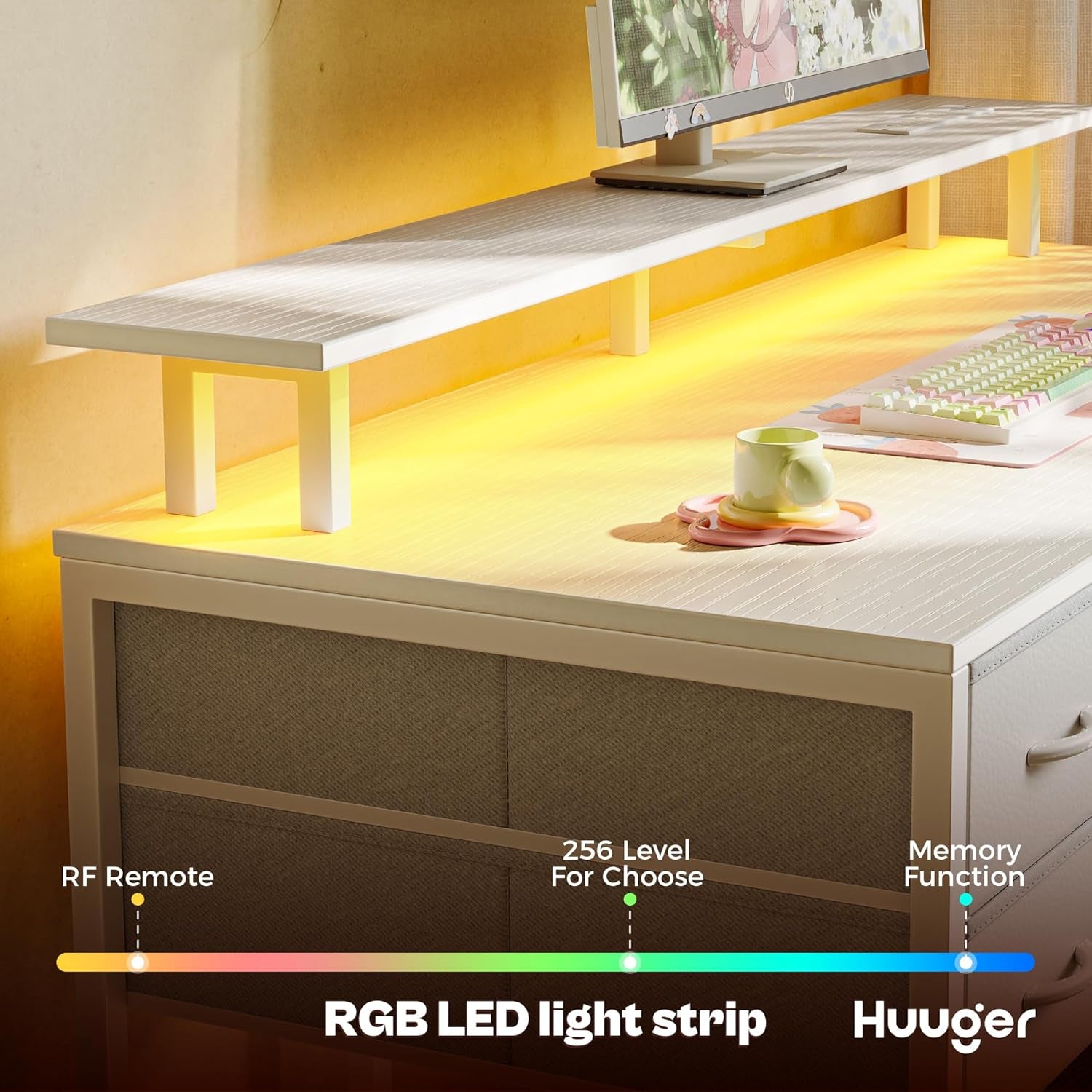 47 Inch Gaming Desk With LED Lights For Home Office