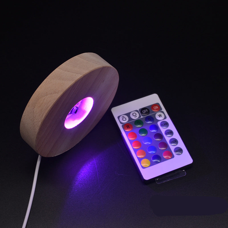Round Crystal Luminous Wood Base Solid Wood Led Small Night Light Base Fireless Aromatic Small Night Light Gift Wooden Ornaments