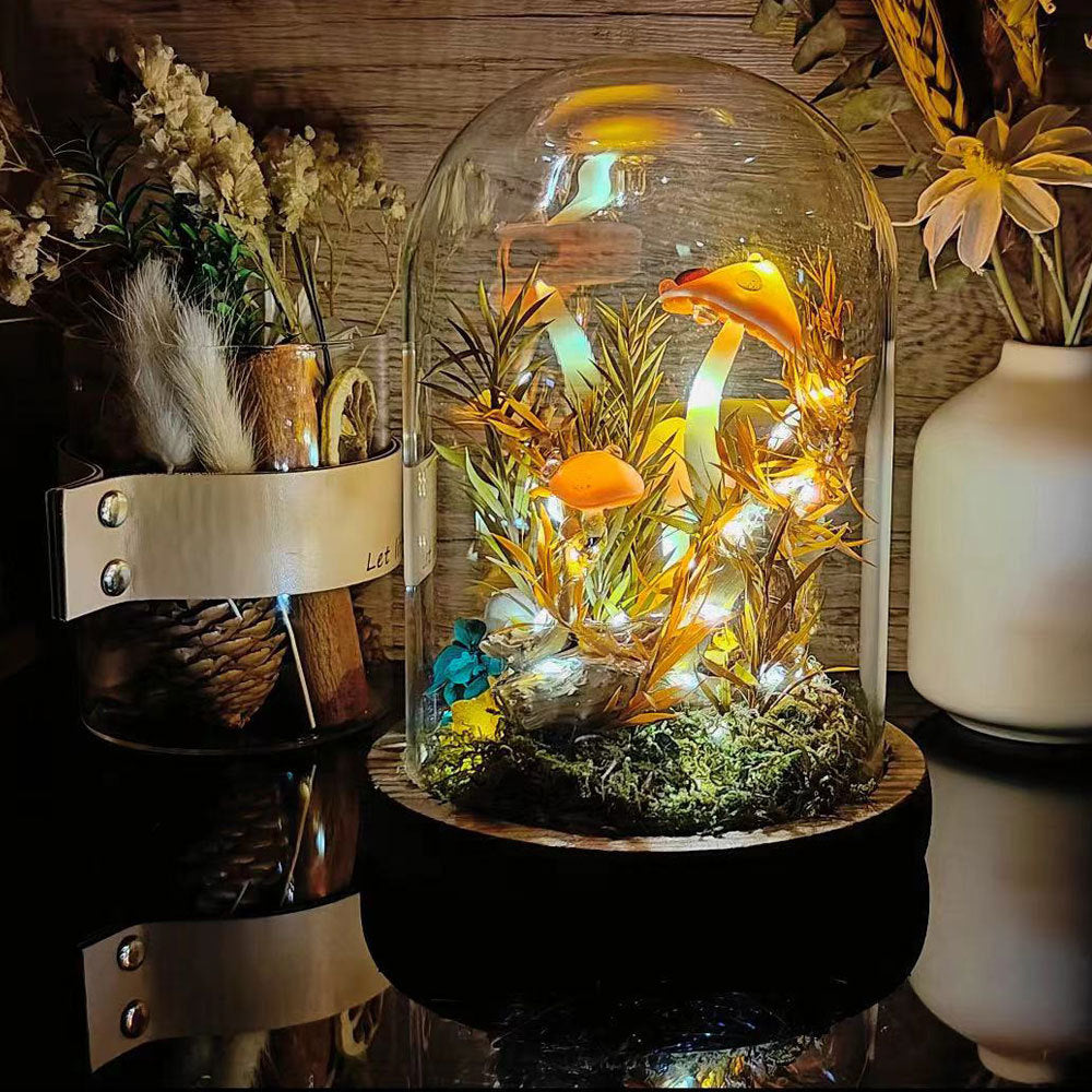 Handmade Mushroom Lamp with Preserved Flowers – Nightlight, Ready-Made Handcrafted item, no returns or exchanges