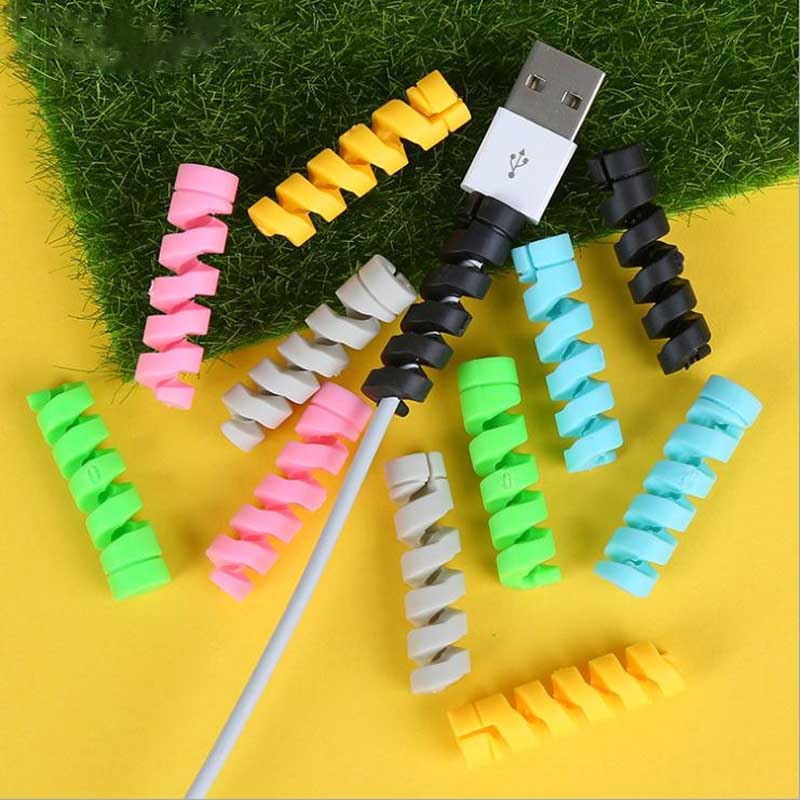 100Pcs Spiral Cable protector Data Line Silicone Bobbin winder Protective For iphone Samsung Android USB Charging earphone Case Cover