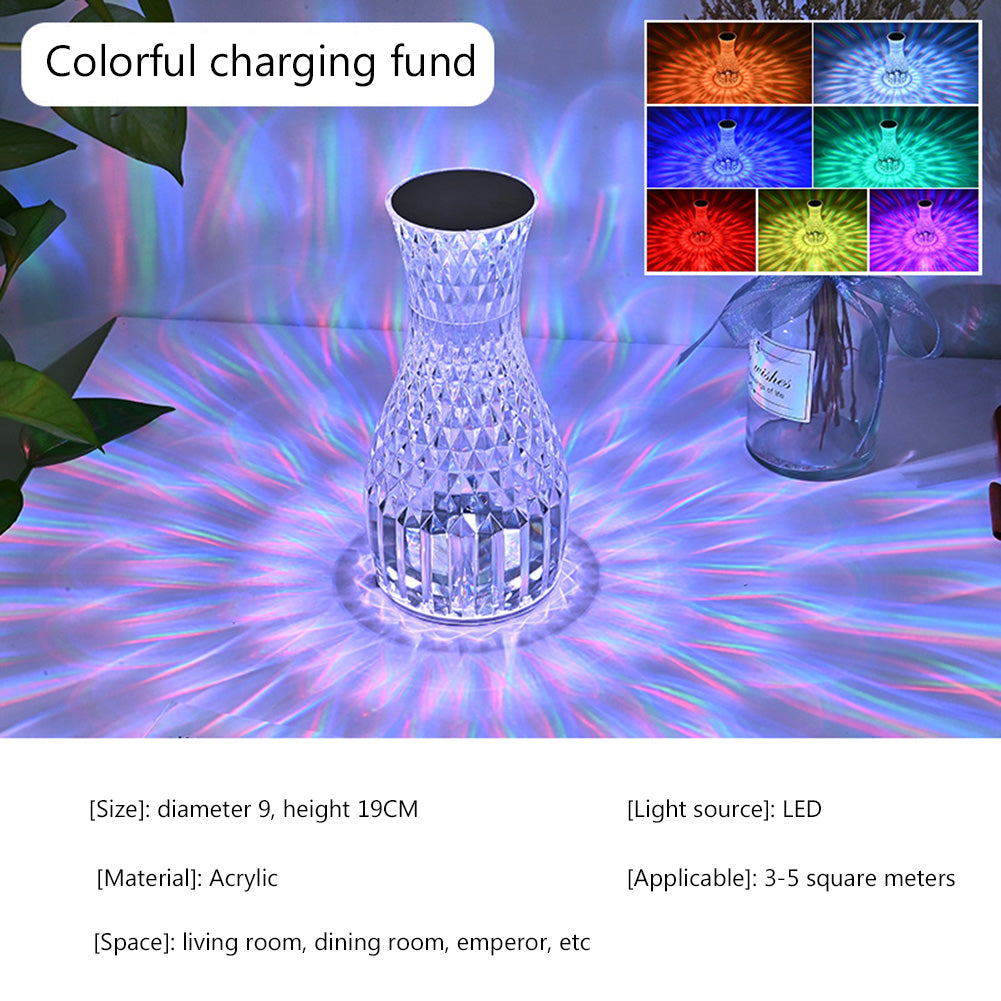 LED Creative Vase Crystal Lamp Bedroom Romantic Bedside Lamp Diamond Lamp Atmosphere Charging Petal Small Nightlight