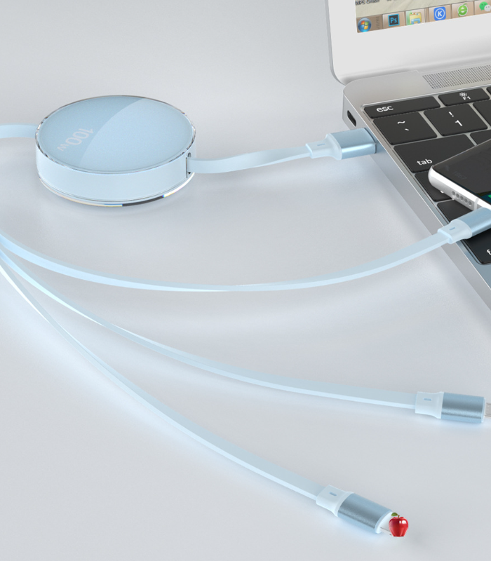 100W three in one telescopic data cable one to three charging cable