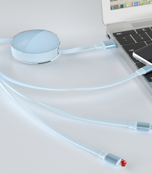 100W three in one telescopic data cable one to three charging cable