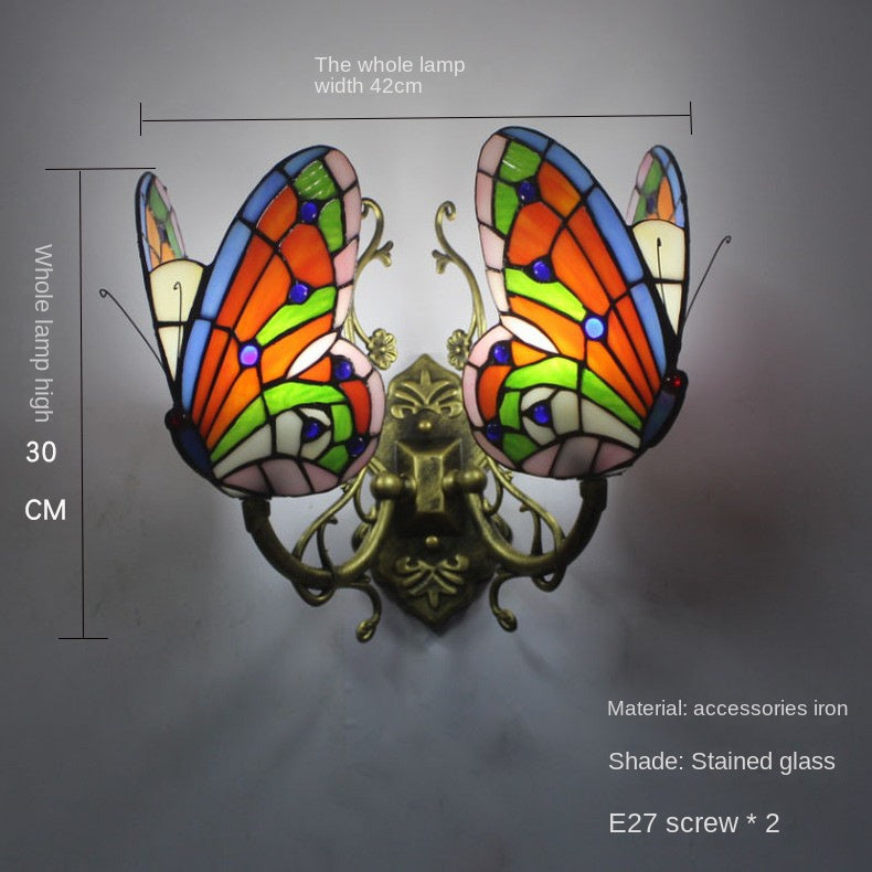 European and American Style Butterfly Corridor Wall Lamp, Colorful Glass Creative Lighting, Bedroom Bedside Corridor, European Countryside Bar Wall Lamp