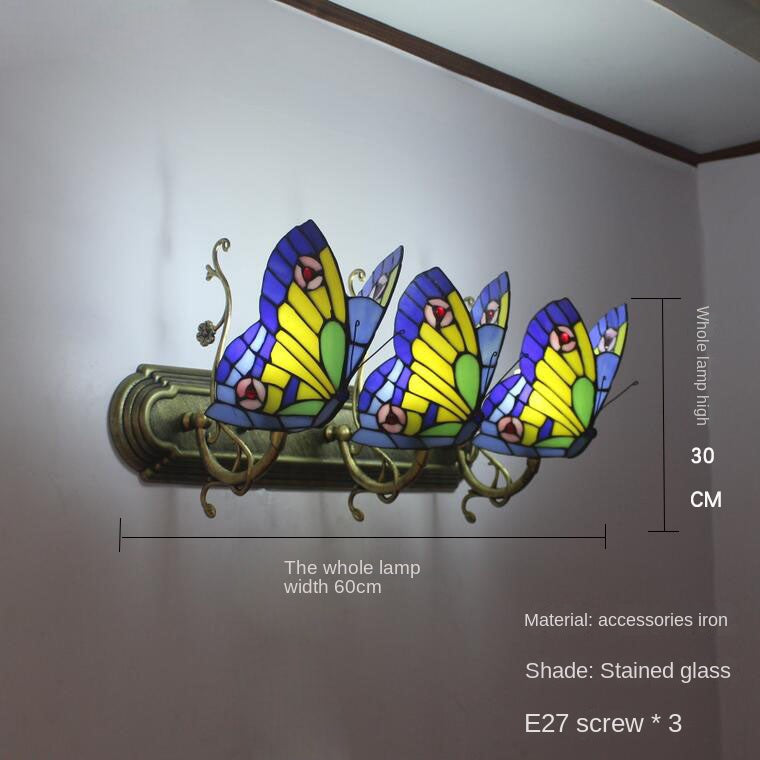 European and American Style Butterfly Corridor Wall Lamp, Colorful Glass Creative Lighting, Bedroom Bedside Corridor, European Countryside Bar Wall Lamp