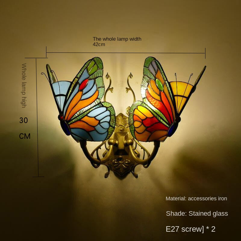 European and American Style Butterfly Corridor Wall Lamp, Colorful Glass Creative Lighting, Bedroom Bedside Corridor, European Countryside Bar Wall Lamp