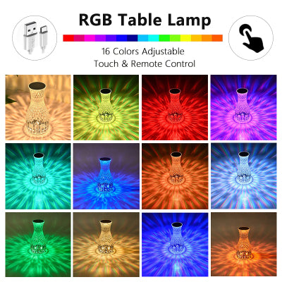 LED Creative Vase Crystal Lamp Bedroom Romantic Bedside Lamp Diamond Lamp Atmosphere Charging Petal Small Nightlight