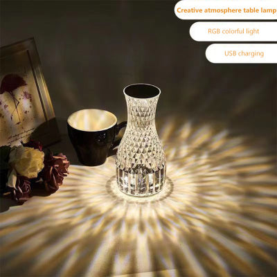LED Creative Vase Crystal Lamp Bedroom Romantic Bedside Lamp Diamond Lamp Atmosphere Charging Petal Small Nightlight