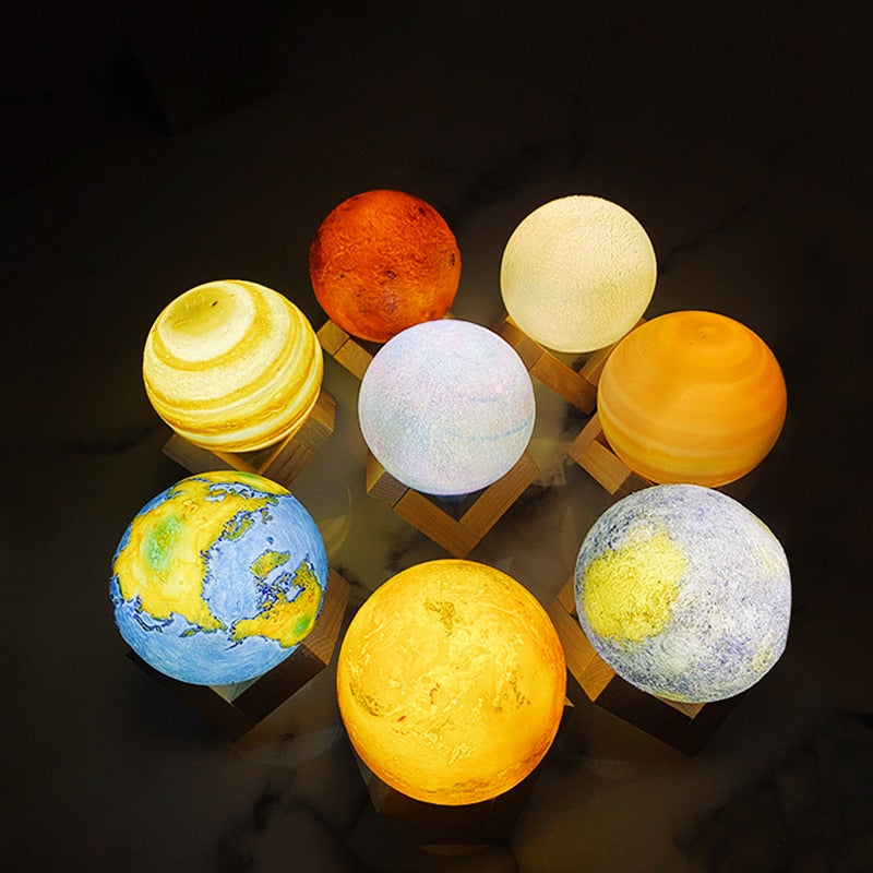 Creative Rechargeable 3D Print Eight Planets Lamp Night Light Touch Pat Moon Light With 3Colors Home Decor Romantic Gift