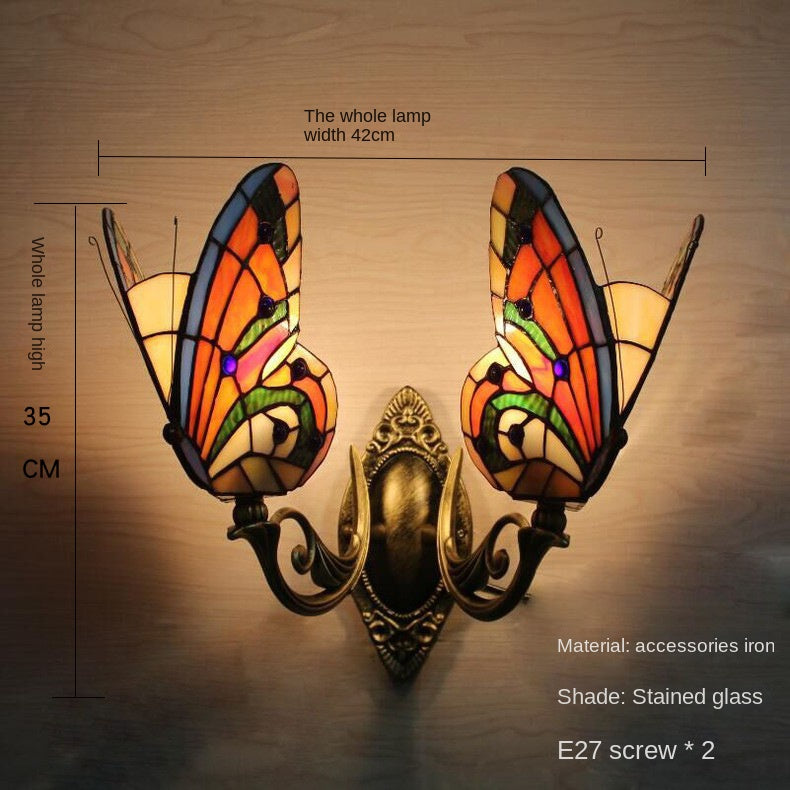 European and American Style Butterfly Corridor Wall Lamp, Colorful Glass Creative Lighting, Bedroom Bedside Corridor, European Countryside Bar Wall Lamp