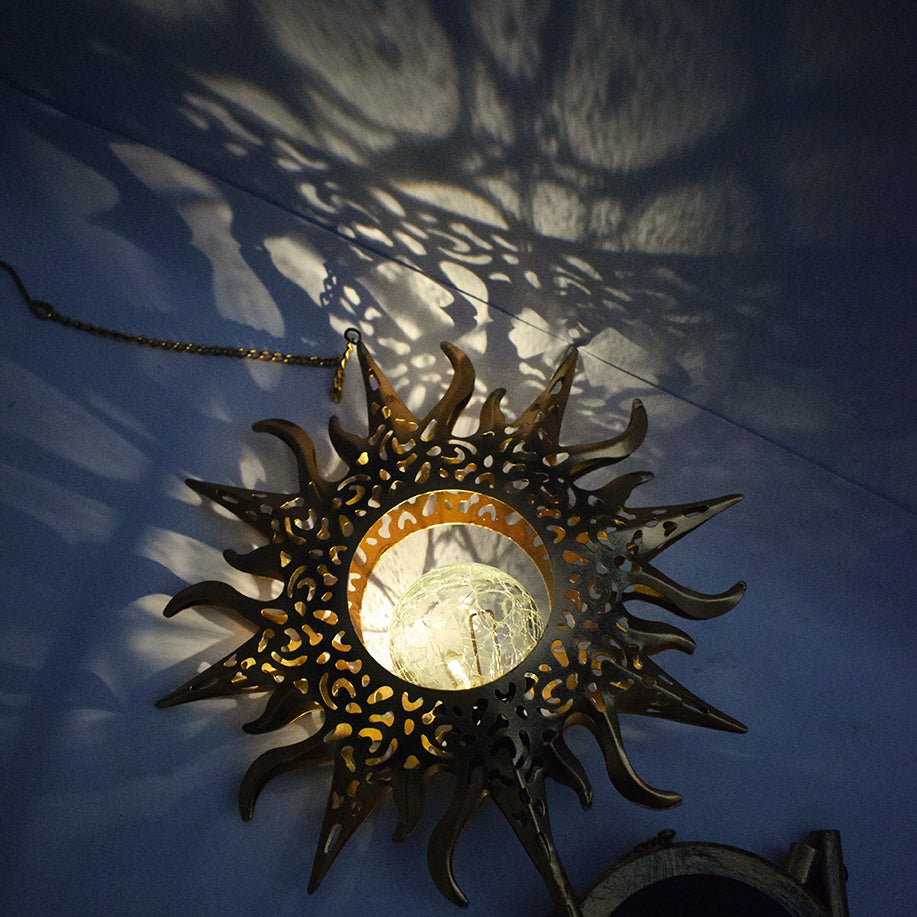 Solar New Wrought Iron Hollow Moon Wind Chime Cast Light Outdoor Courtyard Garden Lawn Retro Landscape Light