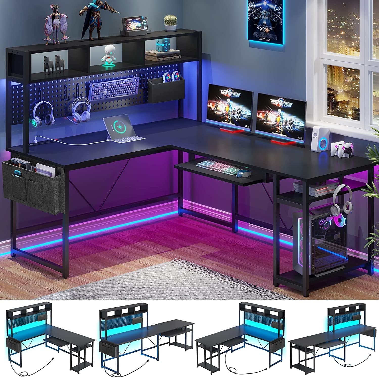 Reversible L Shaped Gaming Desk With Power Outlet